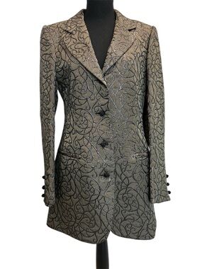 Ron et Normand brown Metallic brocade Patterned Long Blazer Jacket coat Sz 10